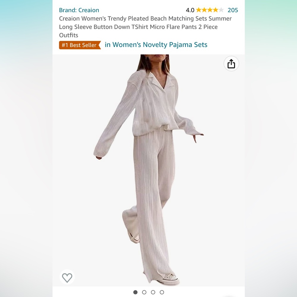 Pleated Matching Set: Long Sleeve Button Down and Slightly Flared Pant